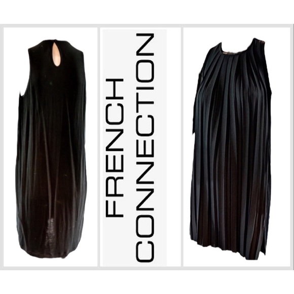 FRENCH CONNECTION Baby Doll Black Satin Pleated Cocktail Dress 2 - Picture 15 of 15